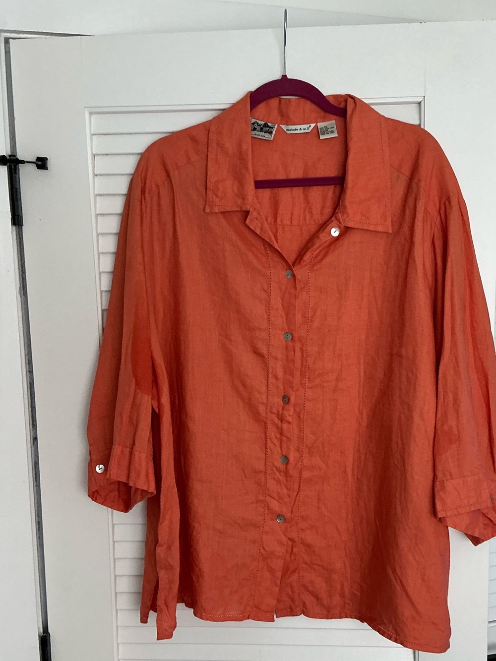 Women's Relaxed Button-Front Shirt in Orange Irish Linen size 3x casual preppy